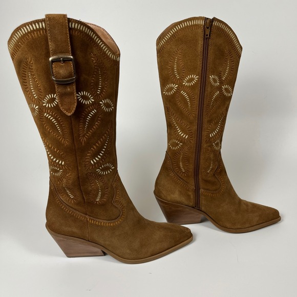 Seychelles Shoes - Seychelles Brown Suede Embroidered Country Western Boots Pointed Toe Sz 8